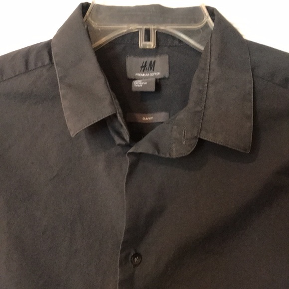 H&M Premium Cotton Shirt Slim Fit Dark Gray Button Down Sz L 16 1/2 - Picture 2 of 7
